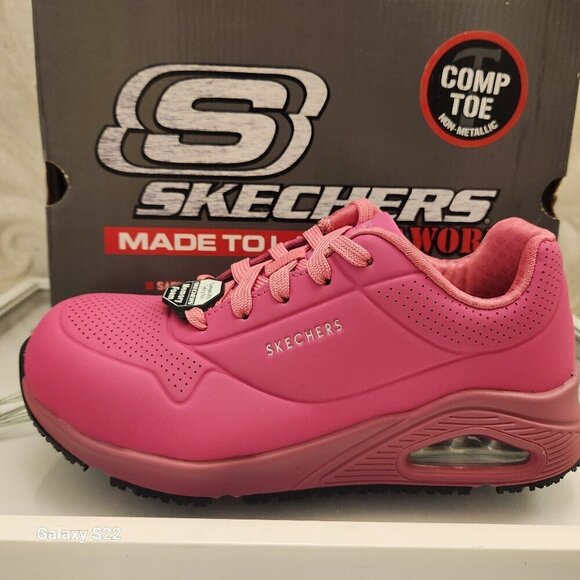 Skechers "Deloney" Pink Comp Toe Work Sneakers. NIB. Size 5.5 - Picture 1 of 14
